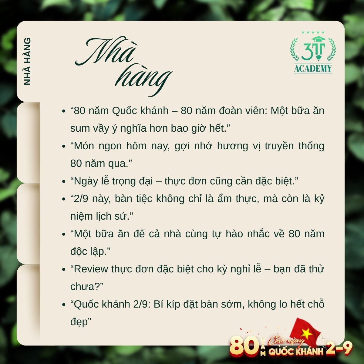 3T Academy gợi ý content cho nhà hàng ngày Quốc khánh 2/9